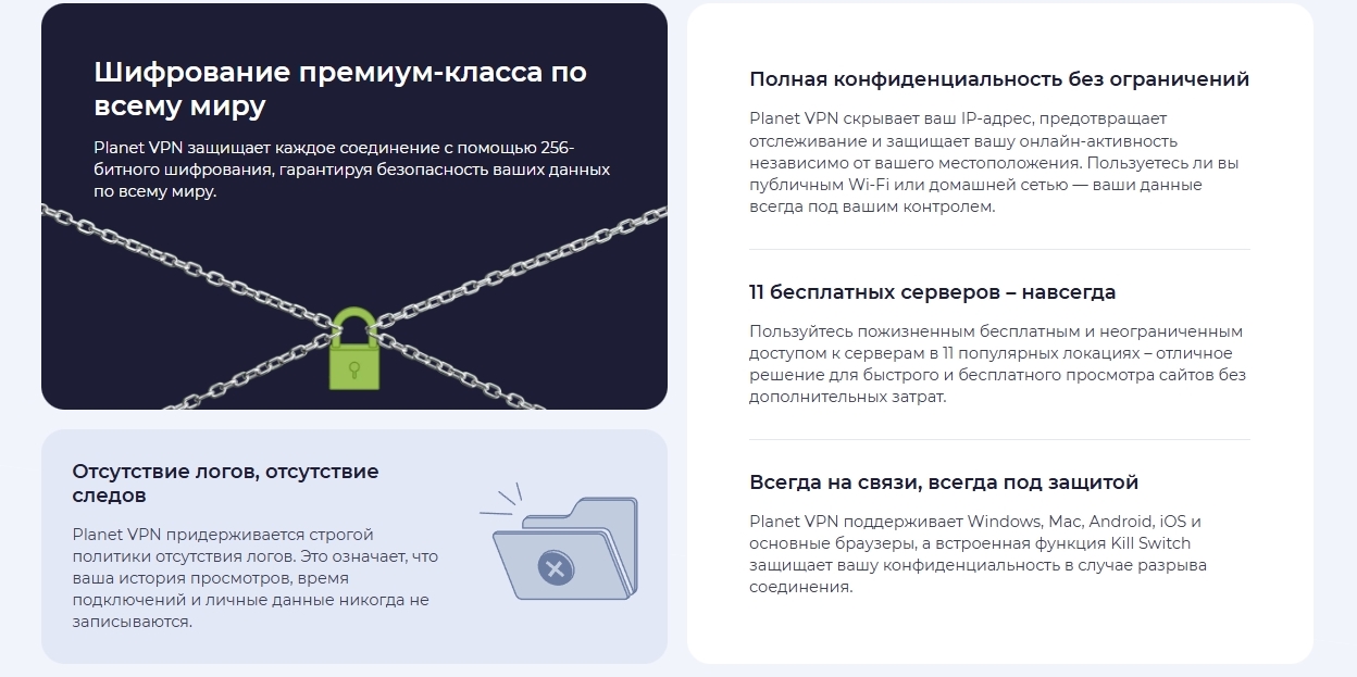 Уровень безопасности Planet VPN