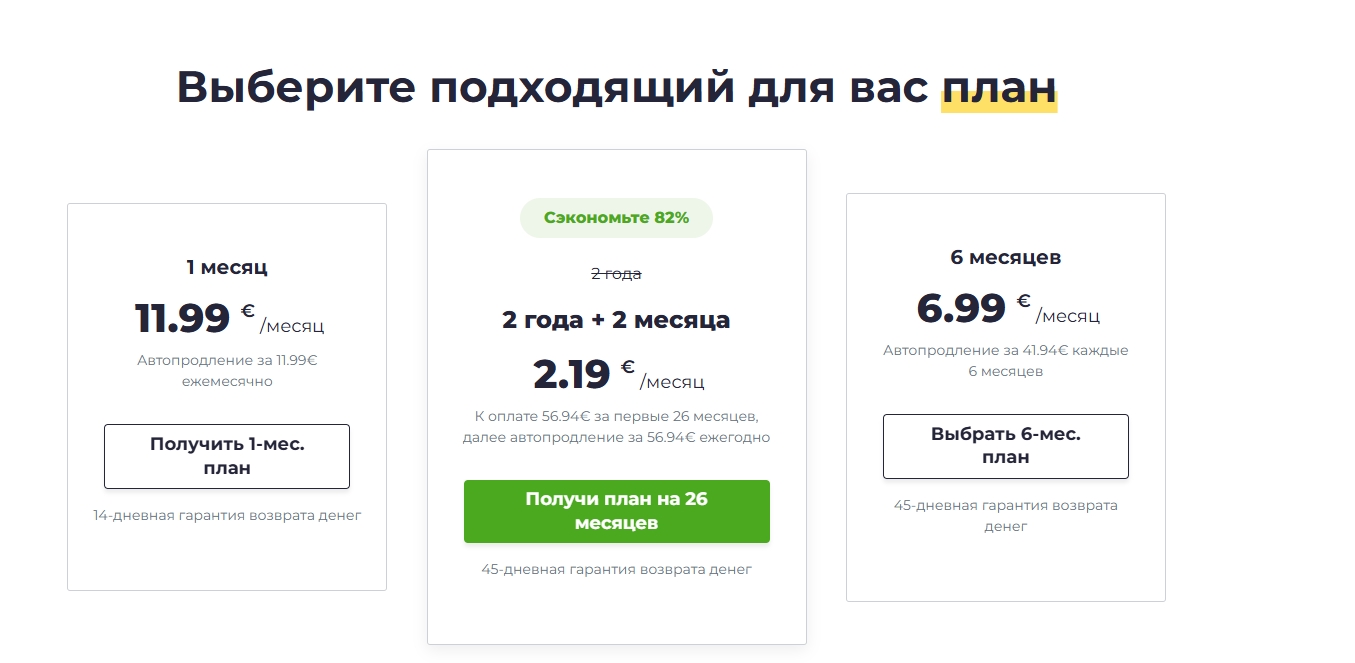 Тарифы CyberGhost